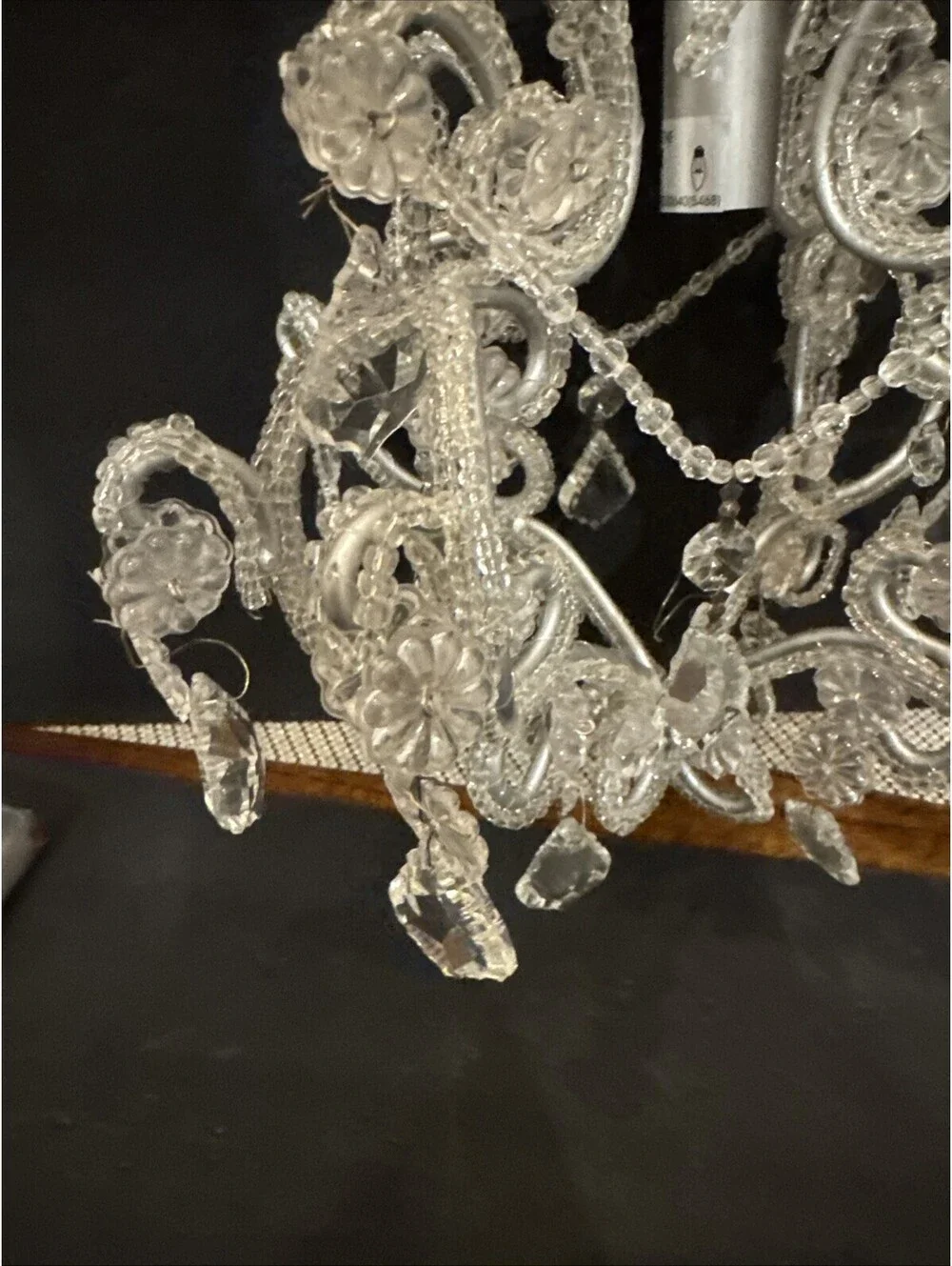 New Clear Beaded Crystal 1-Lt Chandelier W Swag Silver Hardware 11” H By 8.5” W